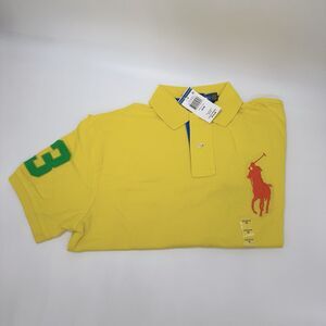 Polo by Ralph Lauren Shirt Big Pony #3 Mens M Custom Fit Yellow Orange Logo NWT